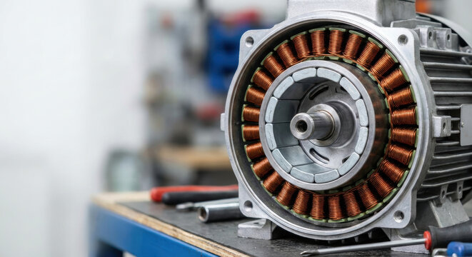 Electric motor copper coil stator rotor rare earths mining sustainability industrial engineering workshop