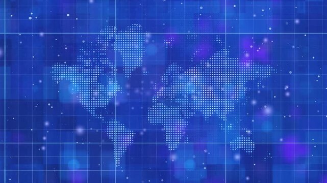 Abstract world map against a vibrant blue background, global connectivity and advanced technological data networking