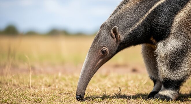 Giant Anteater Sniffing Dry Grassland.