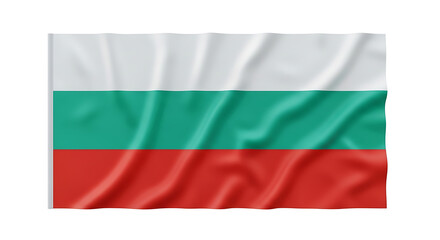 Obraz premium Waving Bulgarian National Flag with White, Green, and Red Horizontal Stripes on White Background