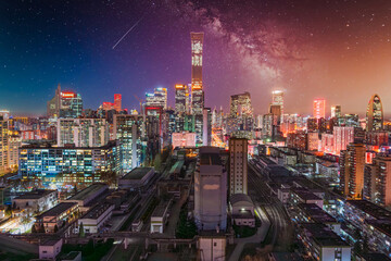 Composite night view of the sparkling Beijing CBD core business district cityscape © 文普 王
