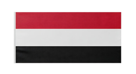 Obraz premium Yemen flag waving against white background, national symbol of Yemen, Middle Eastern country