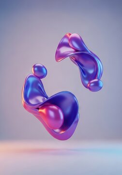 Weightless abstract shapes with satin finishes levitate in a minimalist space featuring gentle luminescence and elegant fluid movements, gradient, flow, abstract