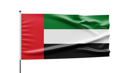 Obraz premium United Arab Emirates flag waving on flagpole against white background, patriotic symbol