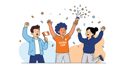 Fototapeta premium Celebration People Illustration, Cheering Fans Vector Graphic