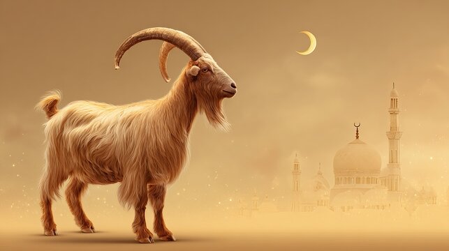 Goat qurban eid al adha mubarak islamic festival background with traditional celebration theme
