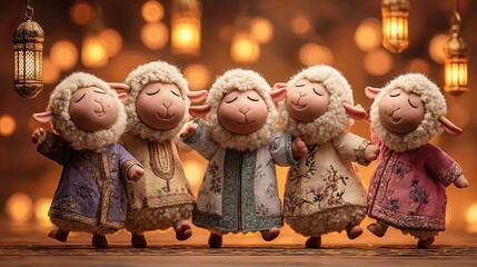 Fototapeta premium Joyful sheep celebrating eid ul azha festive livestock scene