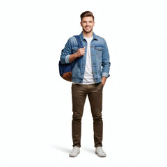 Fototapeta premium A young man standing confidently with a bag slung over his shoulder