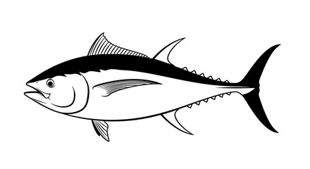 Fototapeta premium Black and white illustration of a tuna fish, a marine animal swimming in the ocean