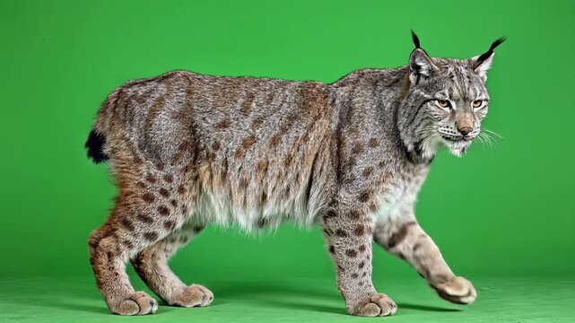 Lynx Full Body Portrait Greenscreen Studio Wildlife Mammal