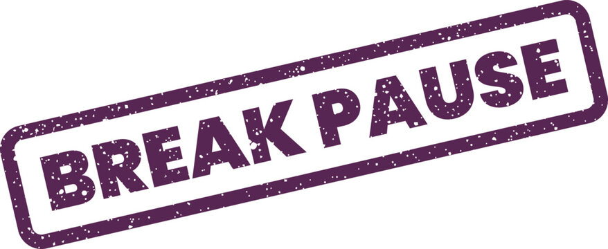 Textured rectangular rubber stamp displaying Break Pause message, useful for time management and relaxation concepts