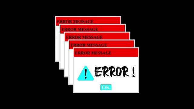 Retro PC Error Message Popups , Stacked Windows Glitch System Failure Animation