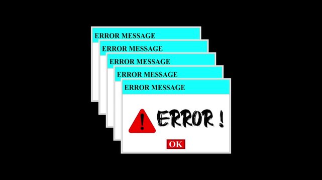 Retro PC Error Message Popups , Stacked Windows Glitch System Failure Animation