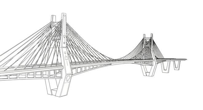 Modern cable stayed bridge architecture design sketch isolated on white