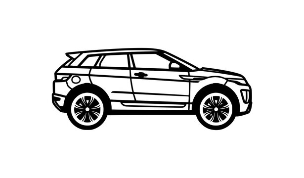 Bold line compact SUV vector side profile modern crossover car icon style illustration isolated