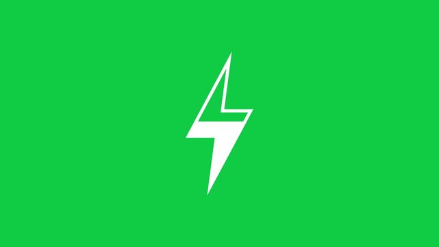 White Solid Lightning Bolt Symbol Progressively Filling Zero to Full Power on Green Screen, Looping Animation