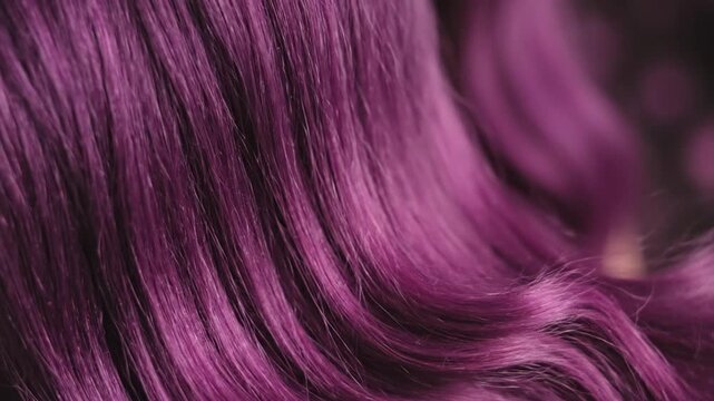 Close up of wavy vibrant purple dyed hair texture