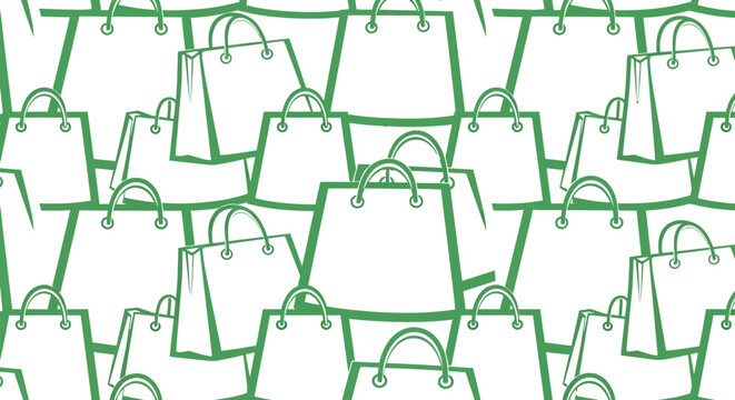 Seamless pattern of green shopping bags on white background