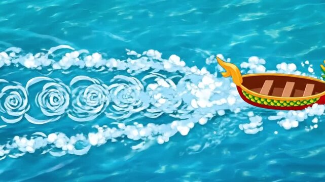 Animated Dragon Boat Racing on Blue Water for Duanwu Festival