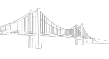 Fototapeta premium Suspension bridge architectural illustration in monochrome against white background