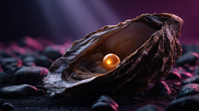 Opened oyster shell pearl dark background macro close up shell seafood gemstone shiny luxury