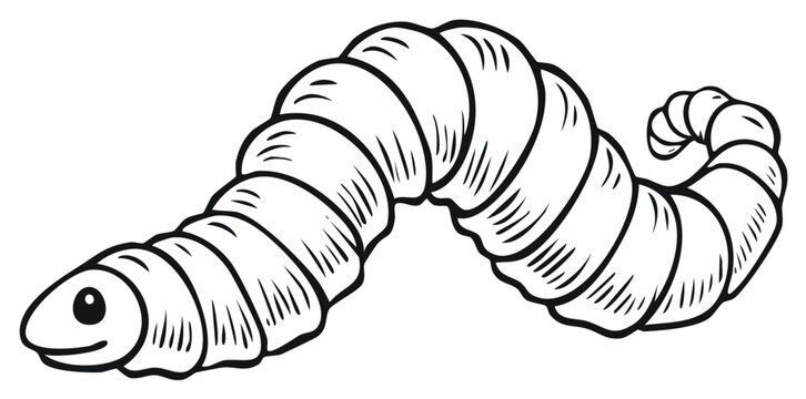 Cute segmented worm larva illustration isolated on white coloring page