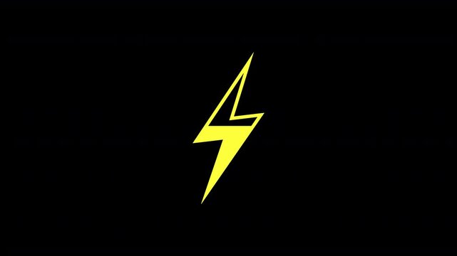 Yellow Elongated Lightning Bolt Icon Progressively Charging from Empty to Full, Transparent Background, Looping Animation