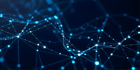 Futuristic digital wallpaper featuring an abstract blue background with stars and glowing fractal patterns of light, motion, and energy lines for a modern science and technology design concept © HMRabiul