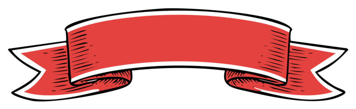 Red banner illustration with hand drawn style and scroll edges for messages
