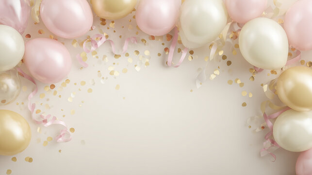 Blush gold and white balloon top border for birthday design