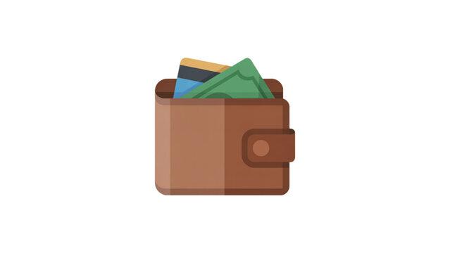 Brown wallet filled with colorful money bills and coins Vector