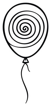Hand drawn balloon with spiral design hanging from string line art icon illustration celebration festive party