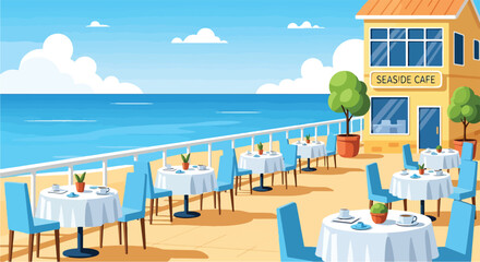 Obraz premium A serene seaside cafe patio