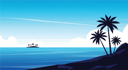 Obraz premium A serene tropical ocean scene with palm trees