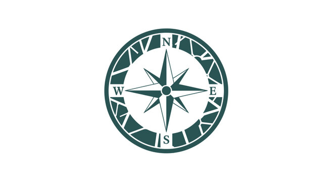 Green Compass Rose Navigation Symbol.