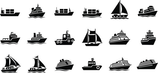 Collection of silhouetted ships and boats a nautical vector illustration for maritime themes © Humayra