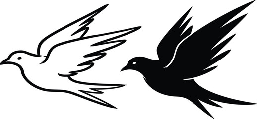 Obraz premium Dynamic duo of birds in flight a black and white contrast of avian grace