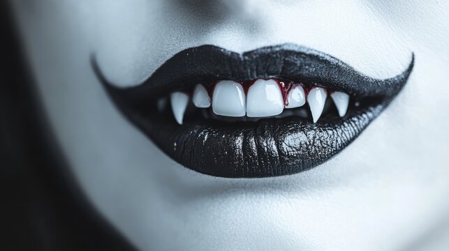 Close-up of Vampire Fangs with Subtle Blood Detail