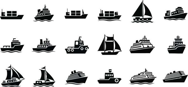 Collection of silhouetted ships and boats a nautical vector illustration for maritime themes