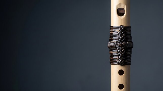 Macro Detail of Bamboo Suling Flute Rattan Binding &ndash; Traditional Instrument Craft