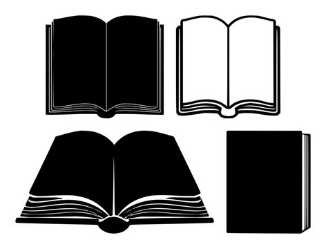 Large Language Model Book set with solid black icon on white background featuring book, AI, icon with vector and illustration