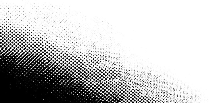 Black and White Halftone Dot Pattern Vector with Diagonal Gradient Texture for Modern Graphic Design