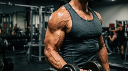 Obraz premium A muscular man lifting weights in a gym.
