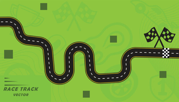 Creative vector illusion of race track or road symbol isolated on green background.