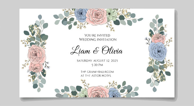 A wedding invitation with floral designs