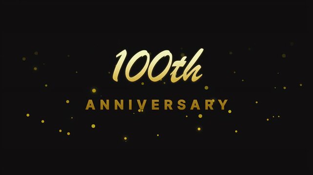 Elegant golden 100th anniversary typography with sparkling glitter particles for a century milestone celebration