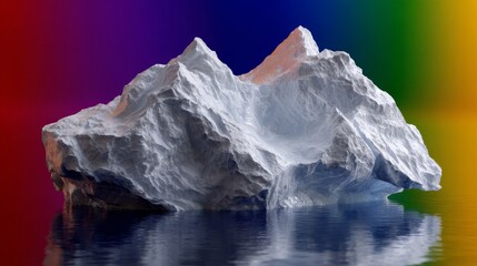 Obraz premium Massive iceberg floating on water with vibrant rainbow gradient background, conceptual 3D illustration.