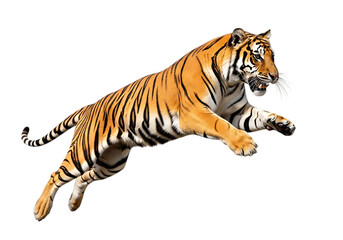 Obraz premium A pixelated tiger is running with its mouth open and tail extended.