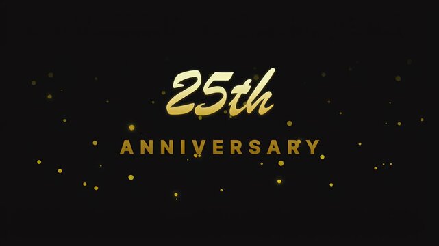 Shimmering golden twenty fifth anniversary text animation with elegant floating particles for luxury celebrations