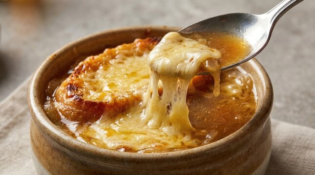 Delicious homemade baked macaroni and cheese with melted mozzarella pulled into stringy strands, served in rustic ceramic bowl, cozy warm lighting, appetizing comfort food dish, close-up shot with